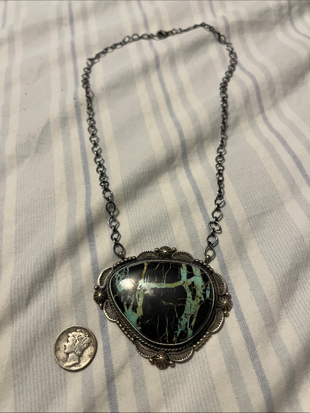 Blackjack Turquoise Stone Pendant Necklace Sterling - Silver